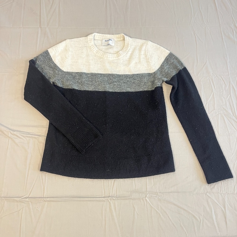 Old Navy Sweater Womens Small Multicolor Colorblock Acrylic Tight Knit Crew Neck
